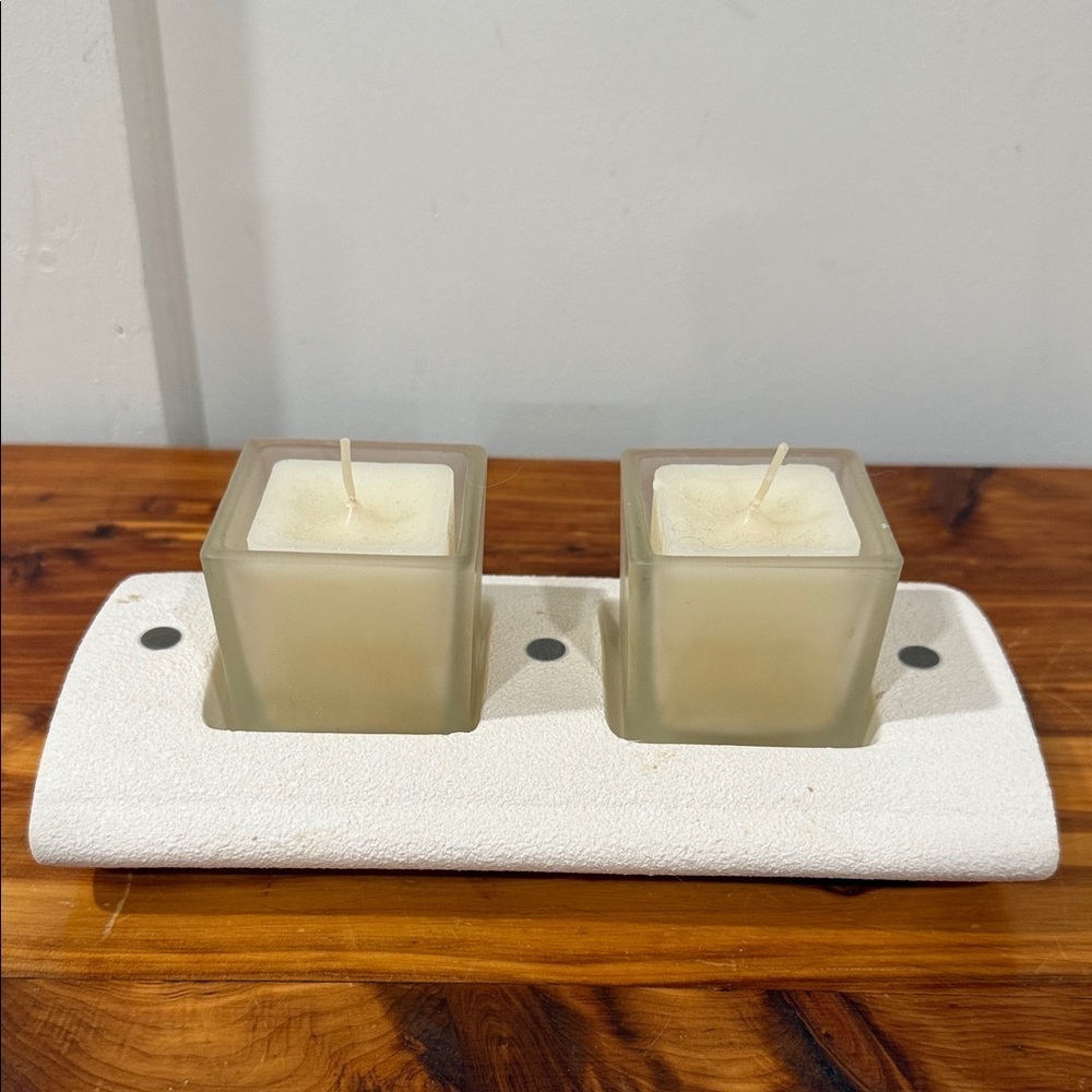 PartyLite White Pillows Candle Holder w/ 2 Square Votives